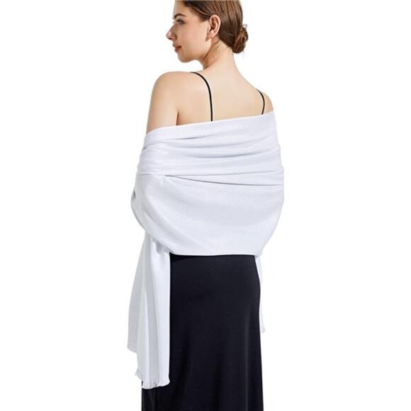 Sparkling Metallic Pashmina Shawl Wraps Scarf White - Picture 1 of 7